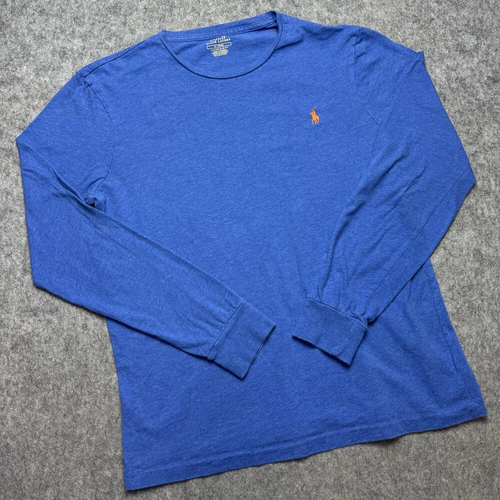 Polo Ralph Lauren Shirt Mens Medium Blue Slim Fit Long Sleeve Pony Logo Tee